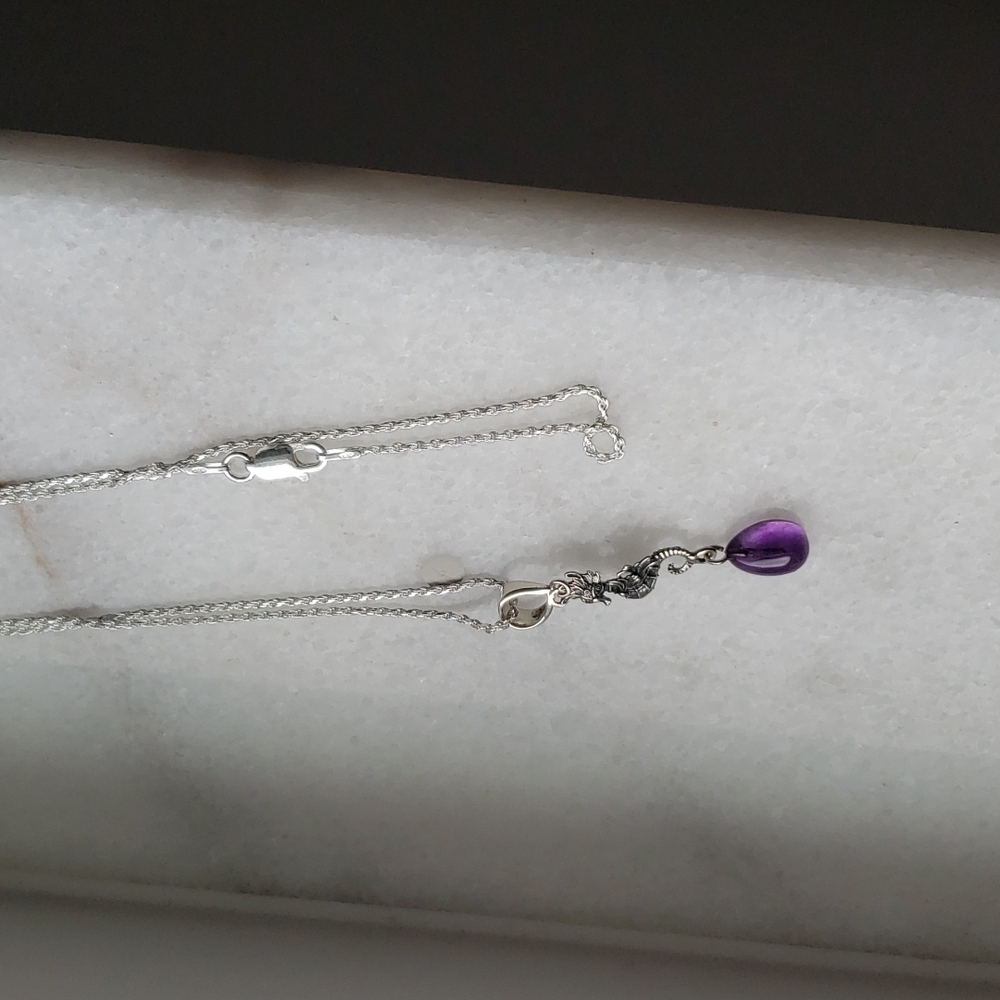 Sterling silver seahorse amethyst necklace 20 inch sterling chain